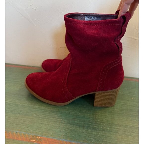 Canyon River Blues Boots Womens 8 Red Savannah Slouch Mid Suede Pull On Heels - Picture 6 of 10